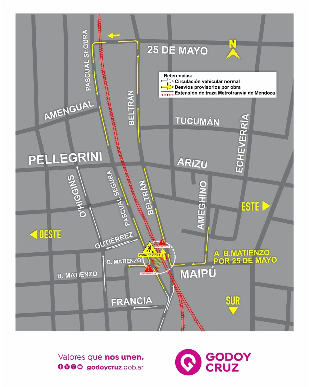 Corte en calle Maipú por obras de ampliación del Metrotranvía.