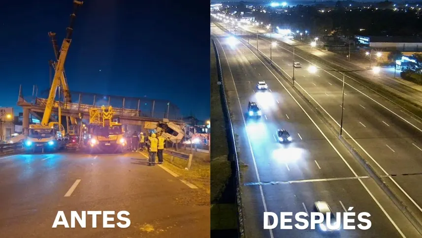 El operativo para liberar la Panamericana luego del terrible accidente que provocó la caída de un puente.