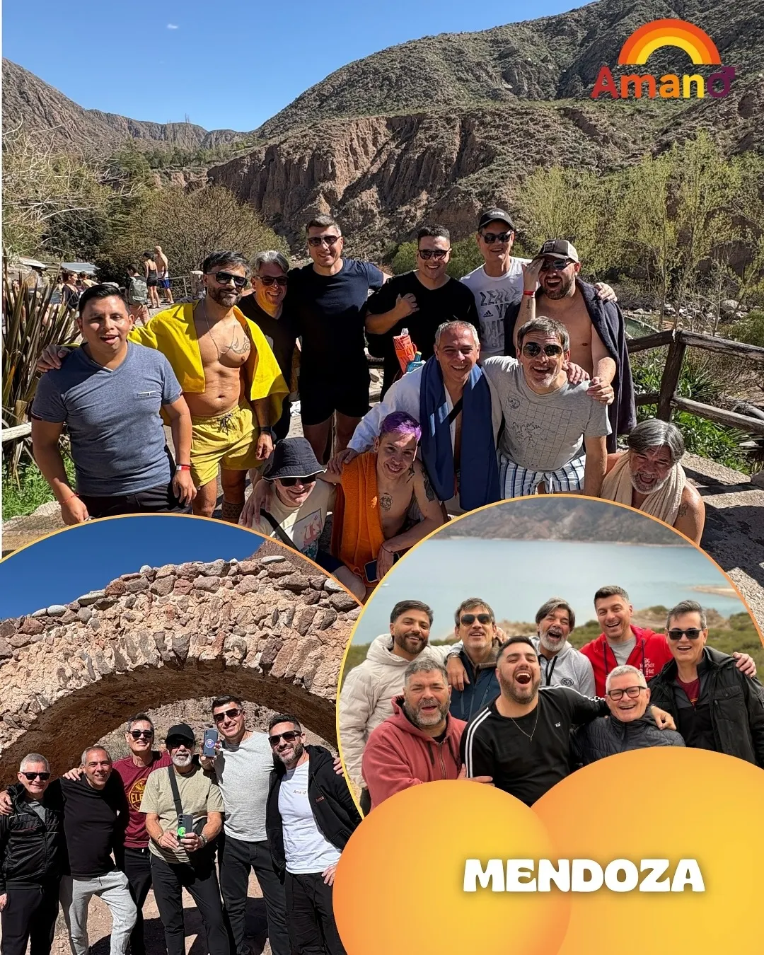 Uno de los grupos de turistas gays que lidera Sebastián Gabe, en uno de los viajes que hicieron a Mendoza.