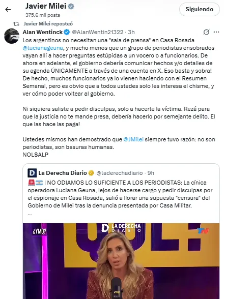El retuit de Javier Milei