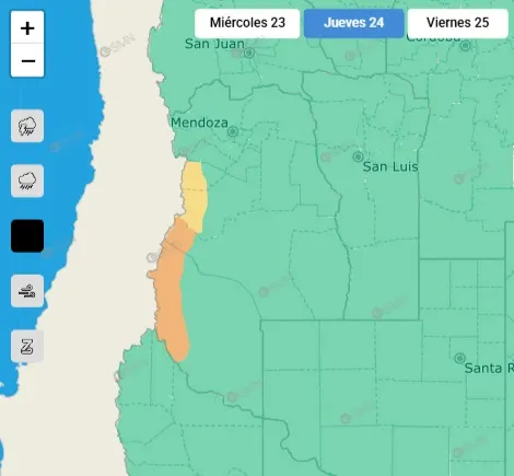 El SMN mantiene el alerta por nevadas de distinta intensidad en la cordillera.