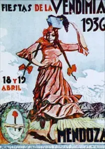 El afiche promocional, realizado por el periodista y pintor Pablo Vera Sales, incluyó la figura de la mujer como símbolo del trabajo y la vendimia.
