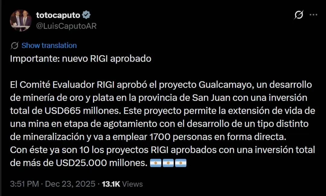 El posteo de Luis Caputo