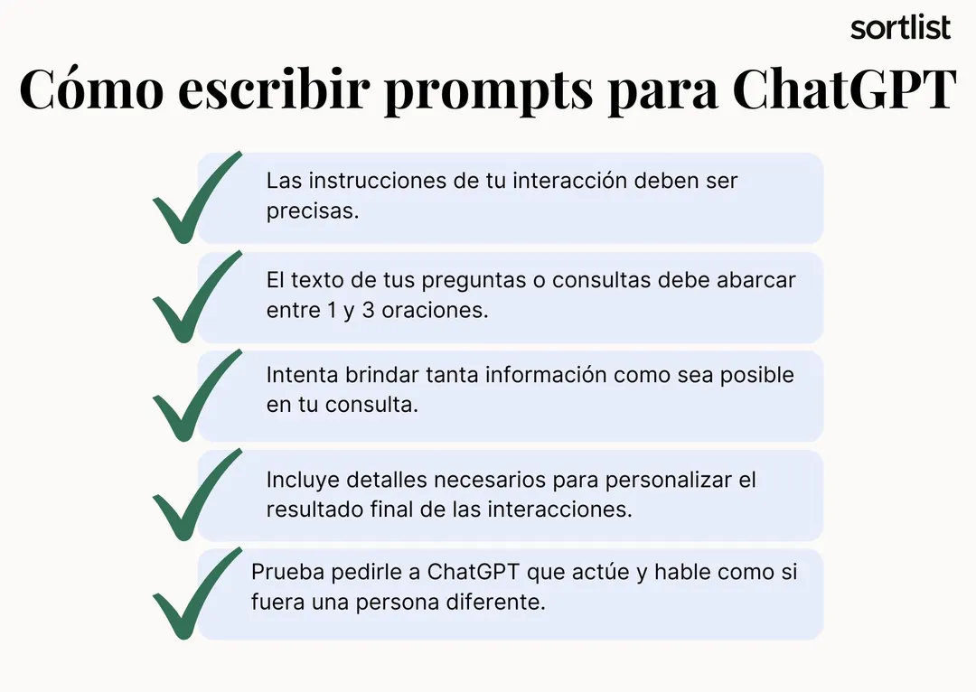 Un buen prompt combina instrucciones precisas y contexto suficiente para orientar la respuesta de la IA.