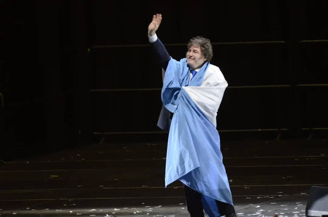 Javier Milei, en el cierre de su presentación en el Movistar Arena.