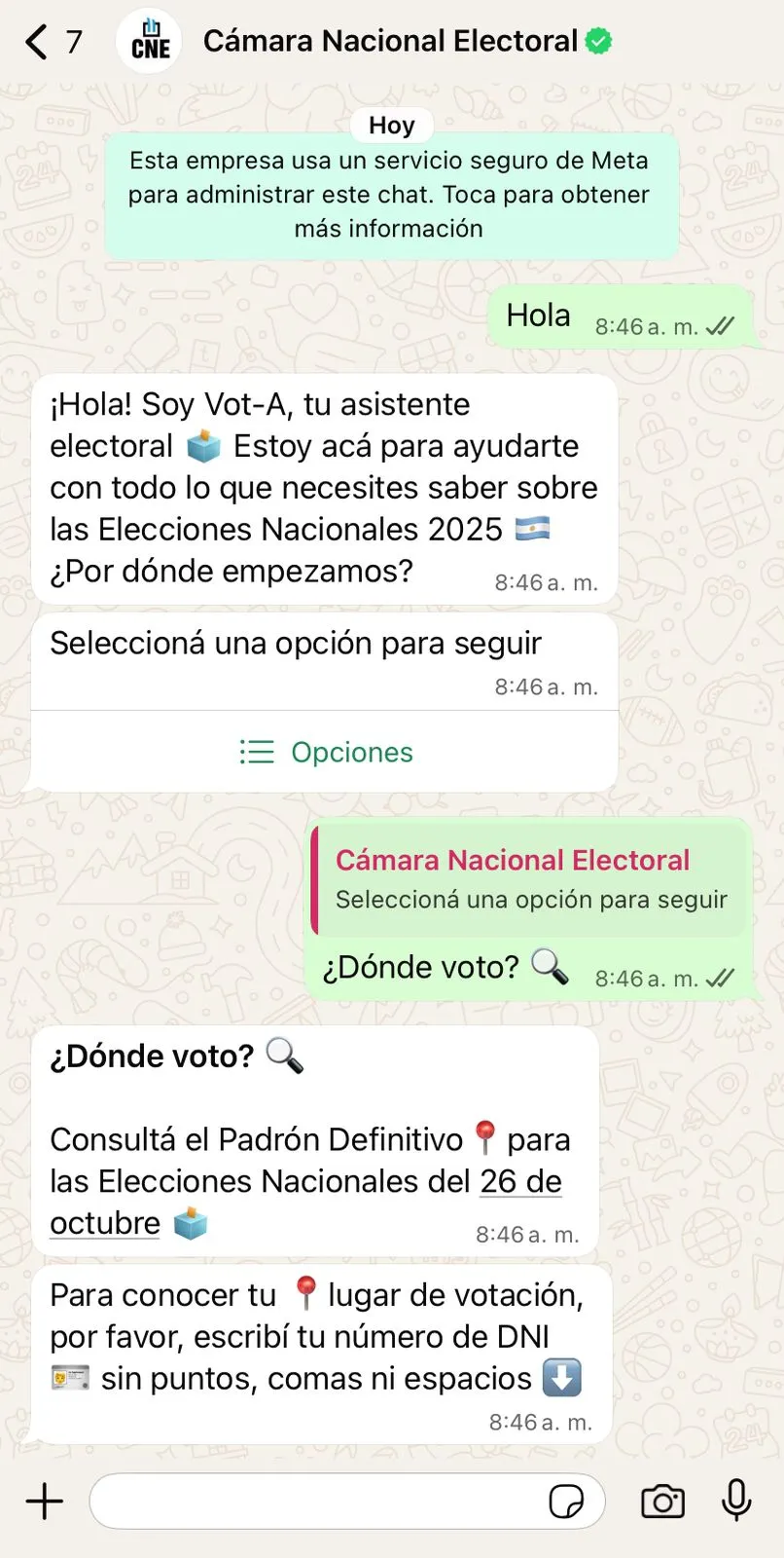 La Cámara Nacional Electoral lanzó Vot-A, un asistente virtual gratuito para consultar el padrón y otros datos útiles sobre las elecciones.