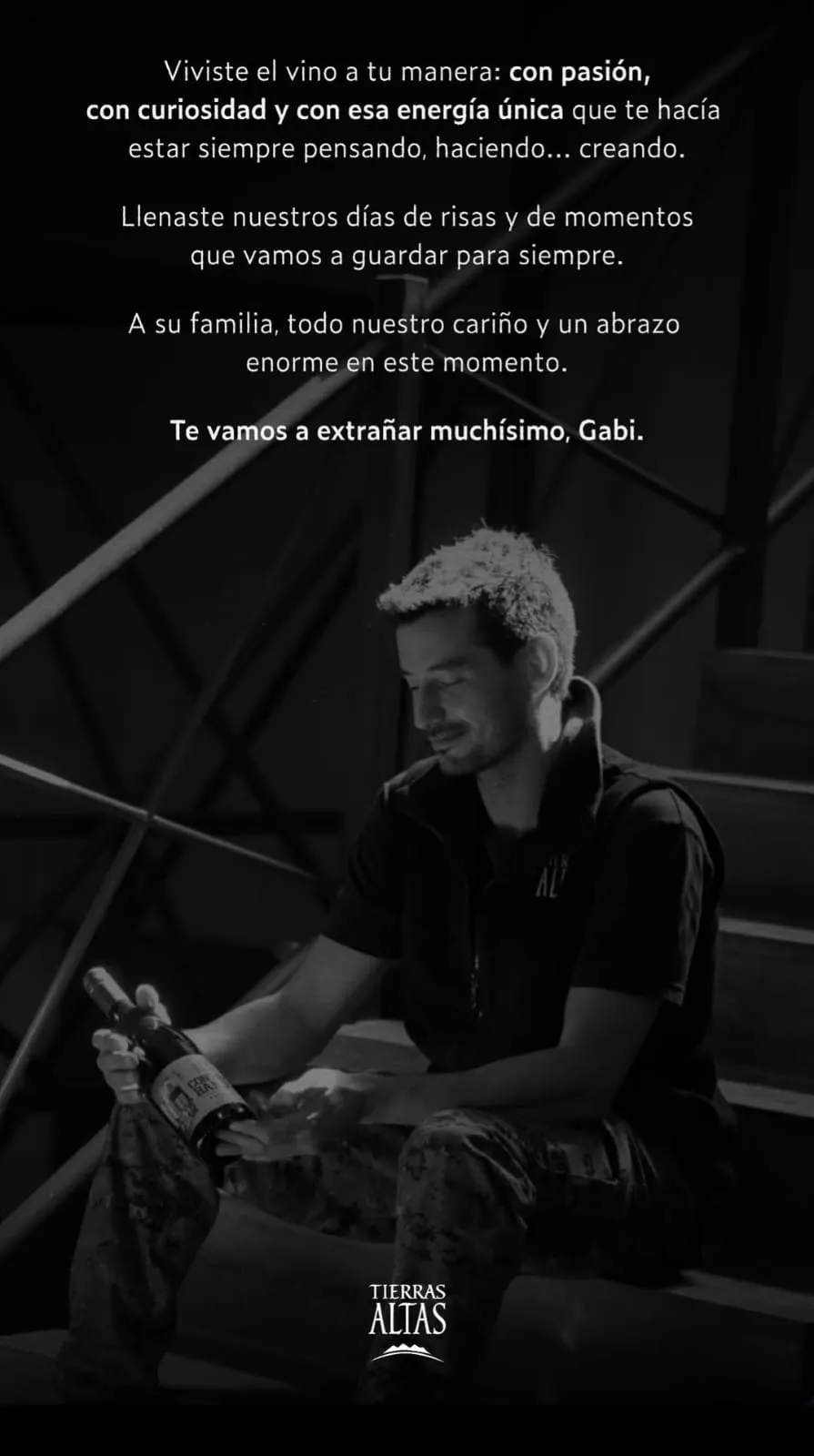 El sentido posteo de la bodega Tierras Altas tras la muerte del enólogo. 