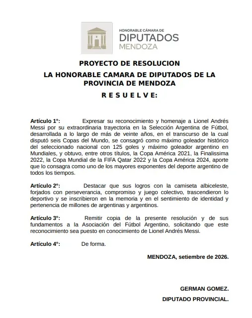 El proyecto impulsado para reconocer a Lionel Messi.