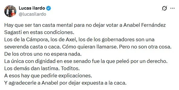 Ilardo, con los tapones de punta tras la decisión del Senado