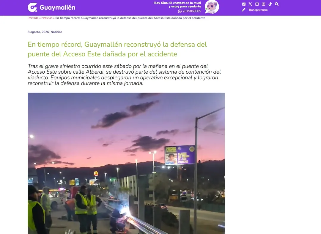 A las pocas horas de la tragedia del Acceso Este, Guaymallén promocionó que había arreglado el guardarrail. 