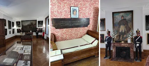 Salones de la Casa, y una réplica de la cama de Mercedes, en donde el Libertador falleció.
