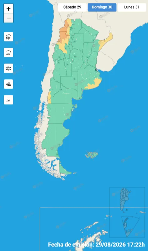 Tormentas y nevadas también forman parte del pronóstico para este domingo 30 de agosto en distintas regiones del país.