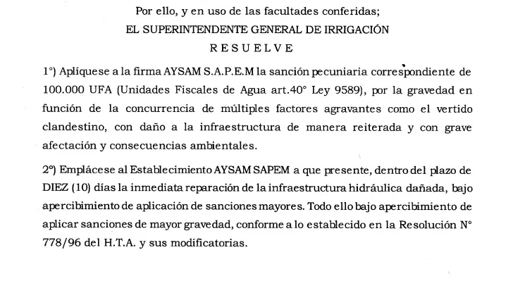 El documento de la multa. 