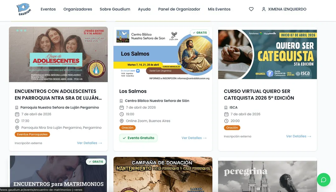 Gaudium permite gestionar y administrar una amplia diversidad de actividades: retiros espirituales, peregrinaciones, cursos y jornadas de formación.