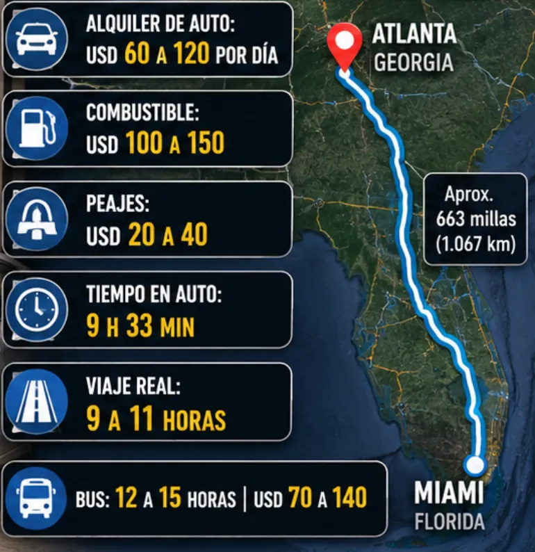 El trayecto desde Miami a Atlanta, en el estado de Georgia.