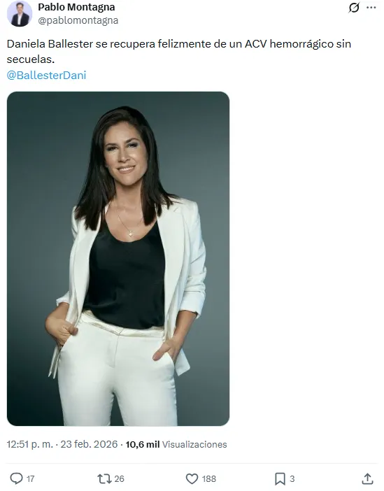 Daniela Ballester sufrió un ACV hemorrágico.
