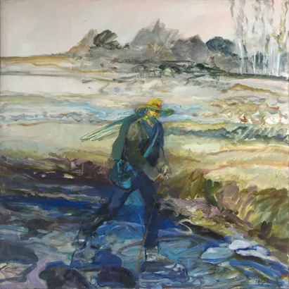 "El pintor caminante". Carlos Alonso, 1991. Óleo sobre tela, 200 × 200cm.