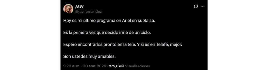 El locutor de Ariel en su salsa anunció su salida del programa.