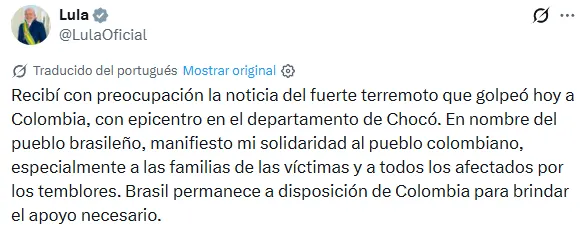 Lula da Silva expresó su apoyo a Colombia.