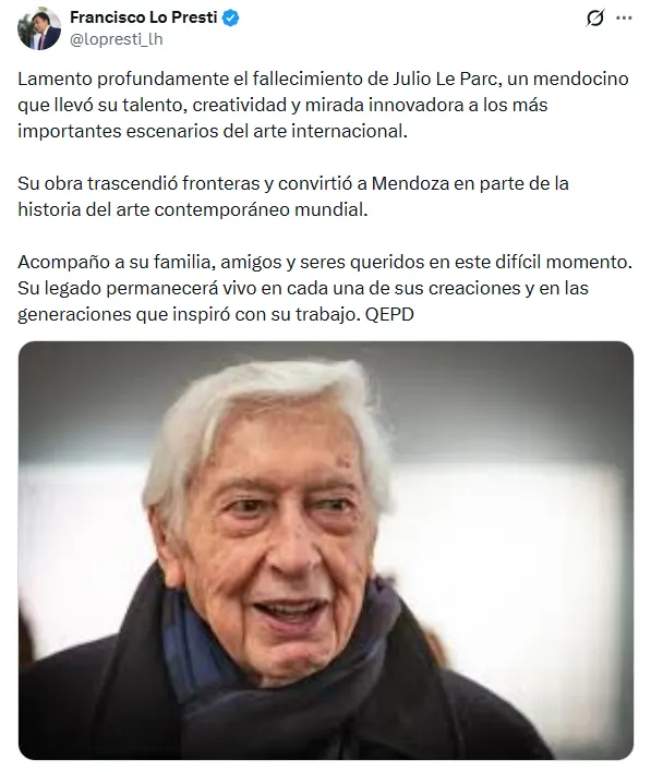 El intendente de Las Heras despidió a Julio Le Parc. 