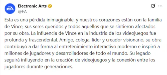 El mensaje de Electronic Arts.