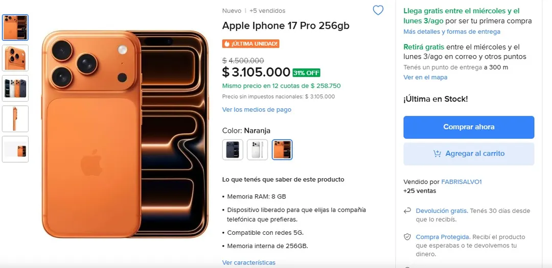 Oferta en Mercado Libre.