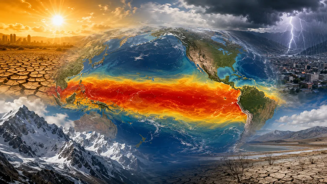 Se prevé una intensificación de El Niño, lo que aumenta la probabilidad de fenómenos meteorológicos extremos. (Imagen generada con IA).