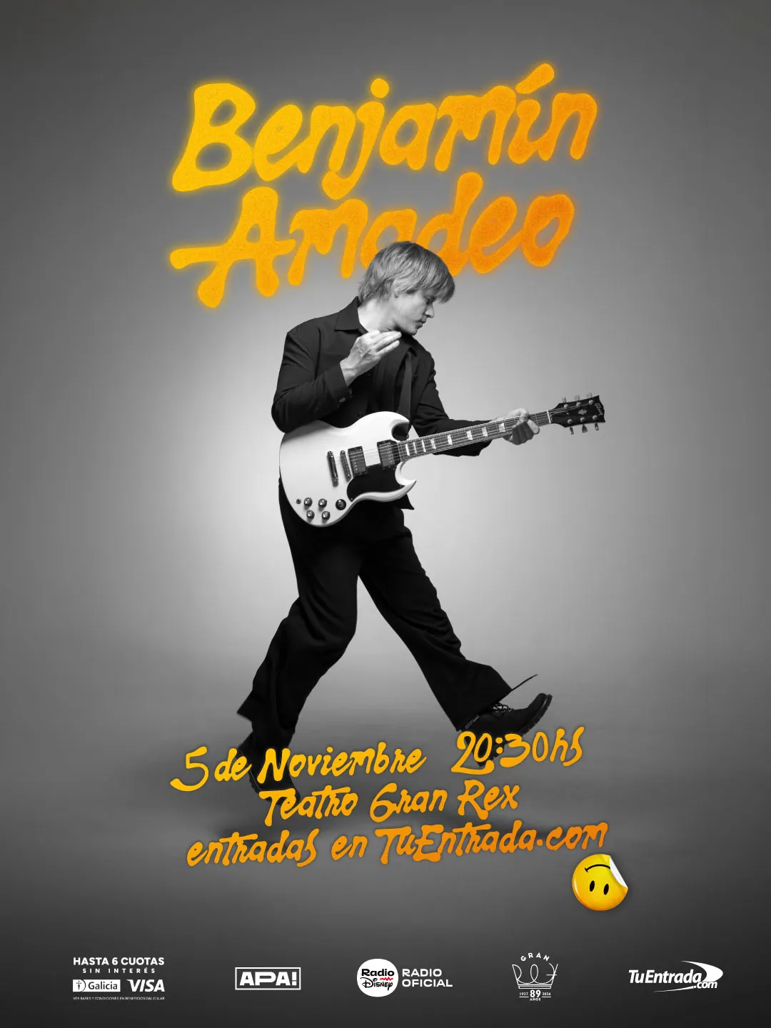Benjamín Amadeo tocará en el Teatro Gran Rex el 5 de noviembre.