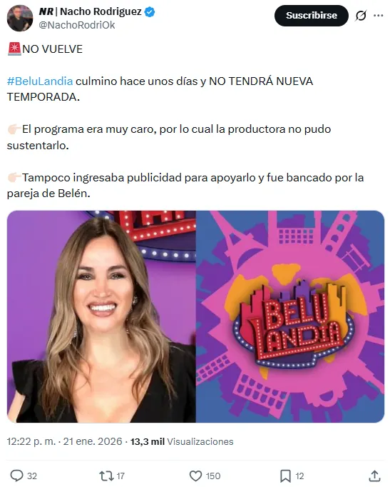 El Nueve bajó el programa de Belén Francese. 