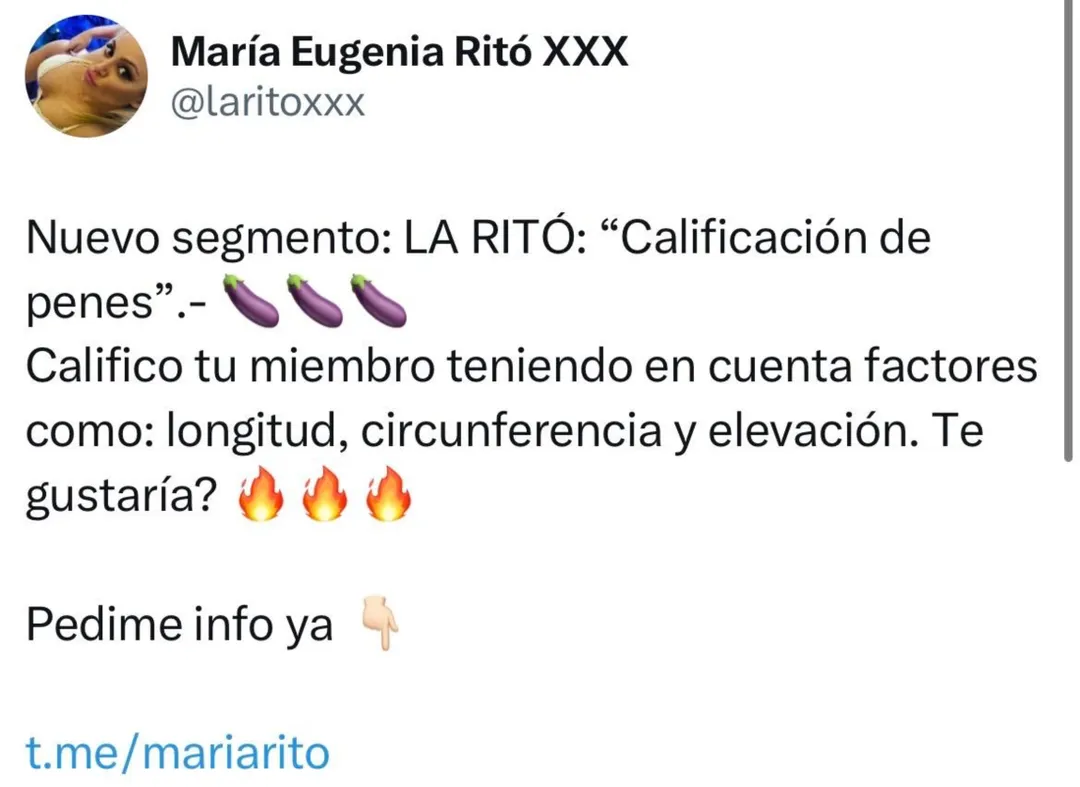 El servicio que publicó Ritó en su cuenta de X.