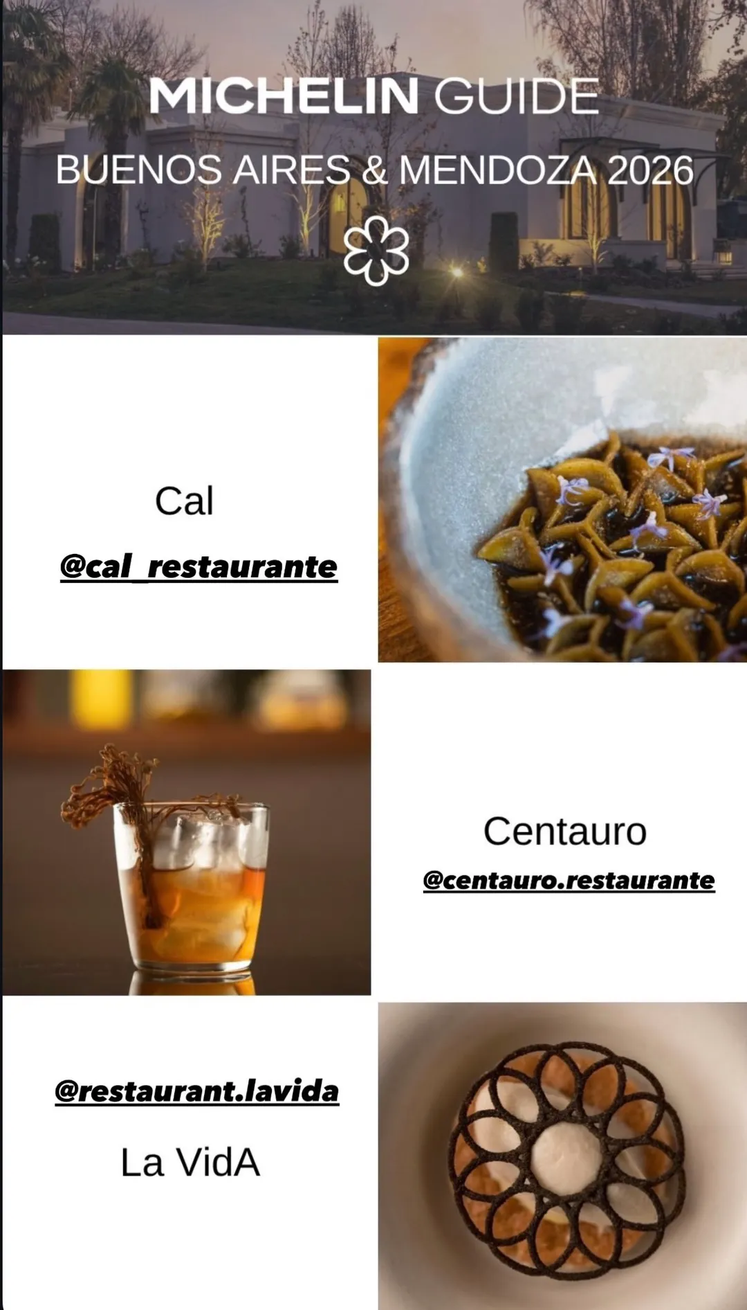 Centauro, La Vida y Cal: los restaurantes que se incorporan a la lista de galardonados con estrellas de Mendoza.