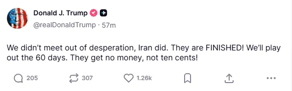 El comunicado de Donald Trump tras la suspensión de la reunión con Irán en Suiza.