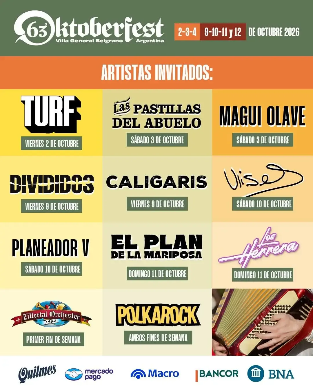 La imperdible grilla de artistas para la Oktoberfest 2026  