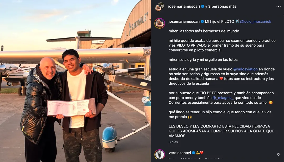 Recientemente, el director teatral celebró el logro de su hijo, Lucio, quien se recibió como piloto privado.