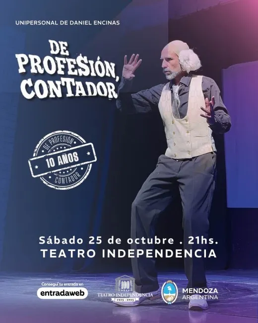 Uno de los espectáculos que te recomendamos para este sábado cumple 10 años. Una vendimia clown fue testigo del nacimiento de EL CONTADOR. Y así, "De profesión contador”, el primer unipersonal de Daniel Encinas, pasó a ser un clásico de la escena mendocina. 