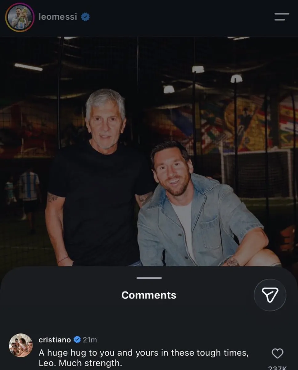 El mensaje de Cristiano Ronaldo a Messi tras su emotiva carta de despedida a su papá.