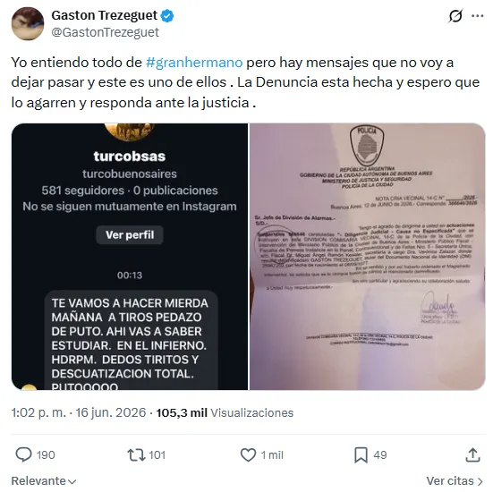 La amenaza que le llegó a Gastón Trezeguet.