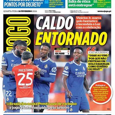 La tapa de O Jogo sobre el escándalo entre Prestianni y Vinícius Jr. 