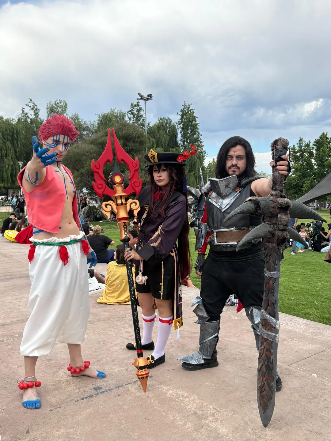 Akaza, Hu Tao y Hawke.