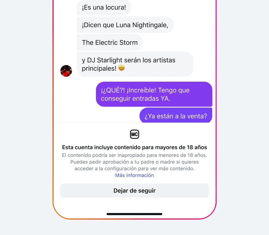 Sugerencias de contenido: Meta rastrea aquellas cuentas con contenido para adultos y da aviso.