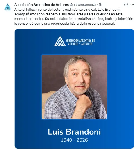 La Asociación de Actores y Actrices de Argentina lo despidieron en las redes sociales.