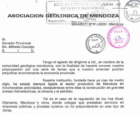 Una de las notas en las que le pedían al entonces senador Alfredo Cornejo que no amplíen la reserva Laguna del Diamante como él proponía. 