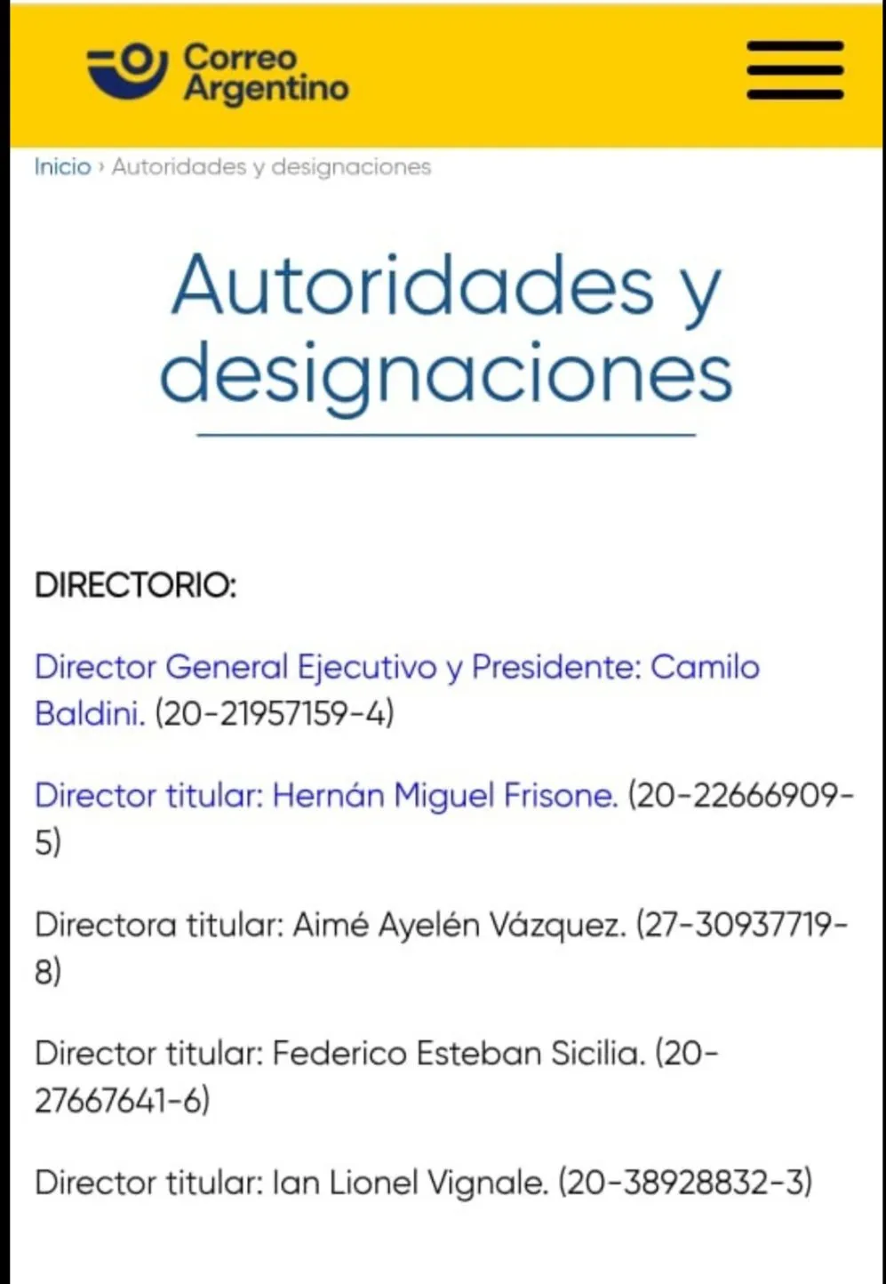 Los tres asesores de Adorni en el directorio del Correo Argentino