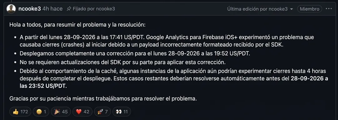 Las métricas de diagnóstico confirmaron caídas reiteradas al autenticar datos estadísticos.