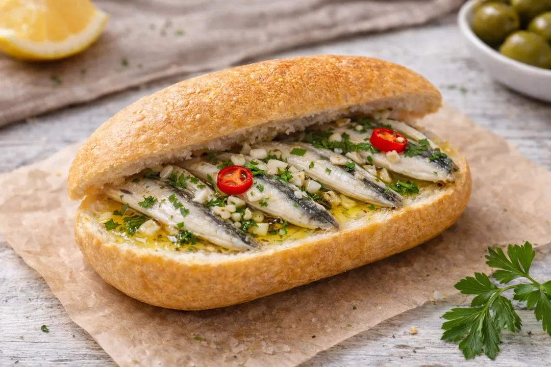 Boquerones en vinagre en sánguche, una comida riquísima de verano