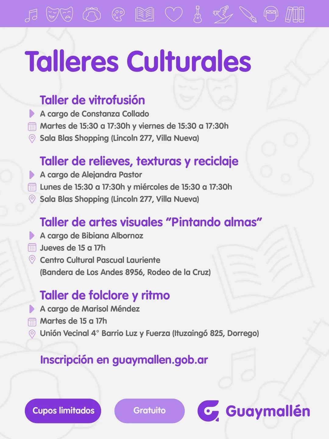 Guaymallén suma actividades gratuitas durante junio con cupos limitados.