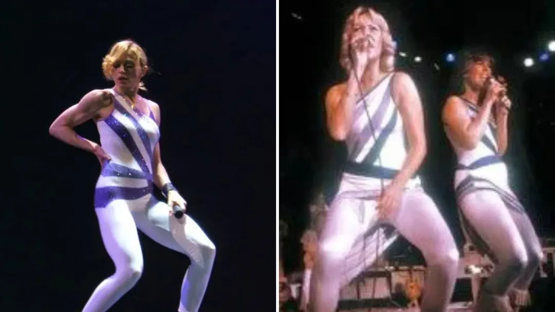 La reina del pop homenajeó al legendario grupo ABBA no solo usando la base de su recordado hit Gimme! Gimme! Gimme! para dar vida a Hung Up, sino que lució una versión del vestuario que la banda sueca usó en su última gira.