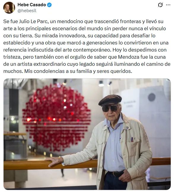 La vicegobernadora de Mendoza también despidió al artista en sus redes.