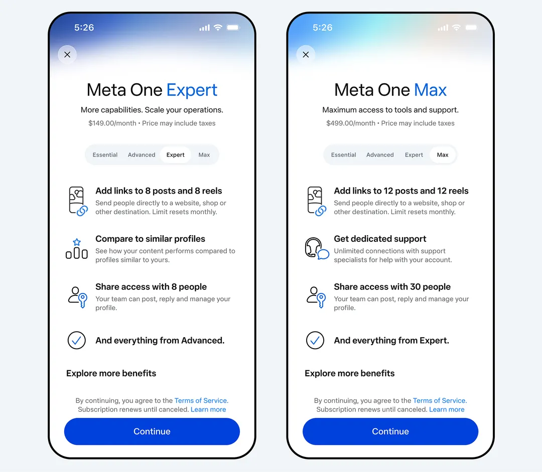 Meta One Expert y Meta One Max: servicios premium de IA.