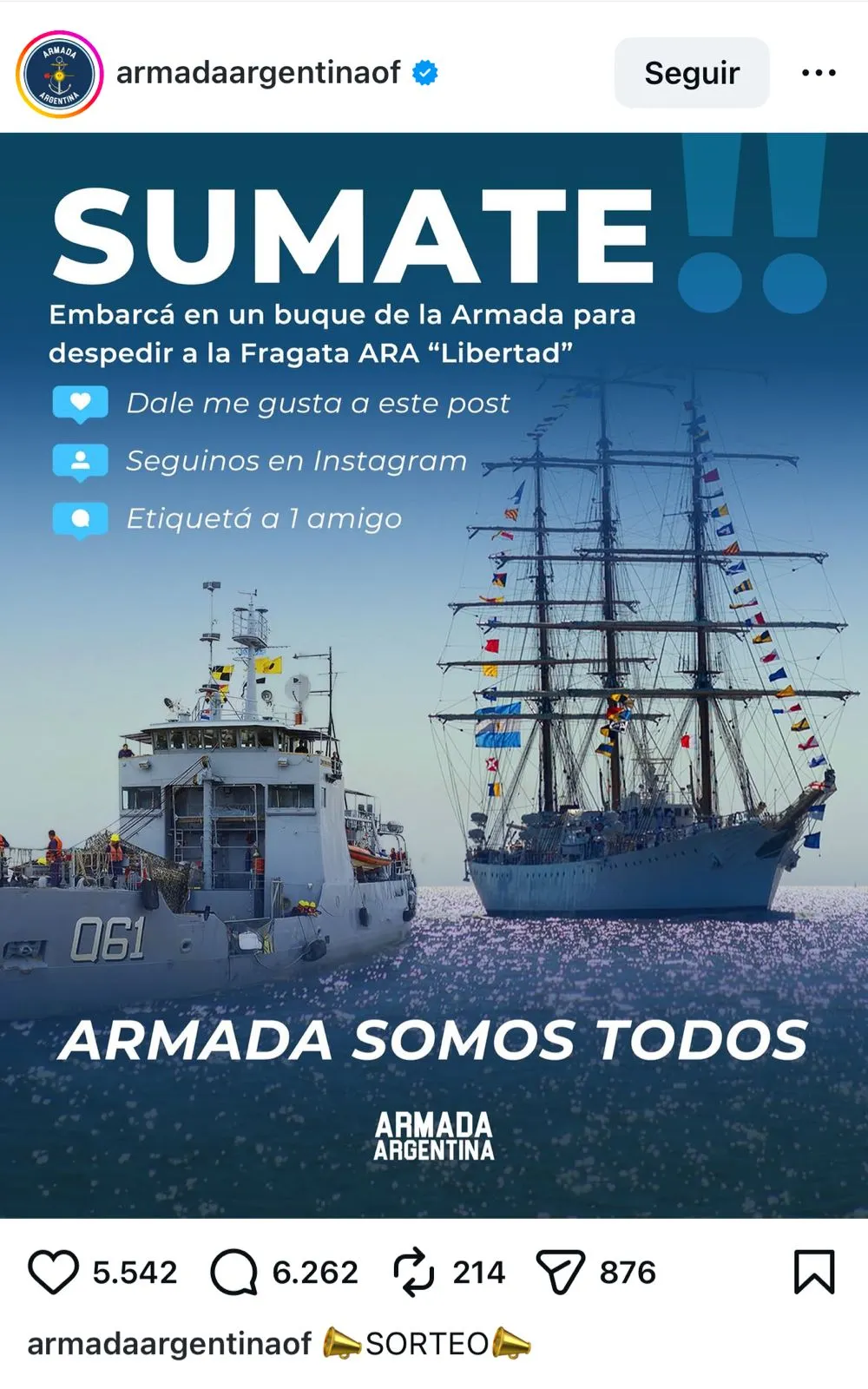 Así anunció la Armada Argentina el sorteo para embarcarse en la Fragata Libertad.